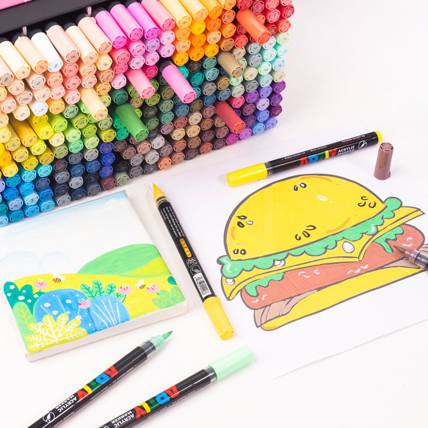 SASPOO Acrylic Brush Marker Pen, 12Colors  Waterproof Pen with Soft Brush Nib,Acrylic Paint Markers, Art Paint Marking Set for Glass Stone Wood Plastic Paper 