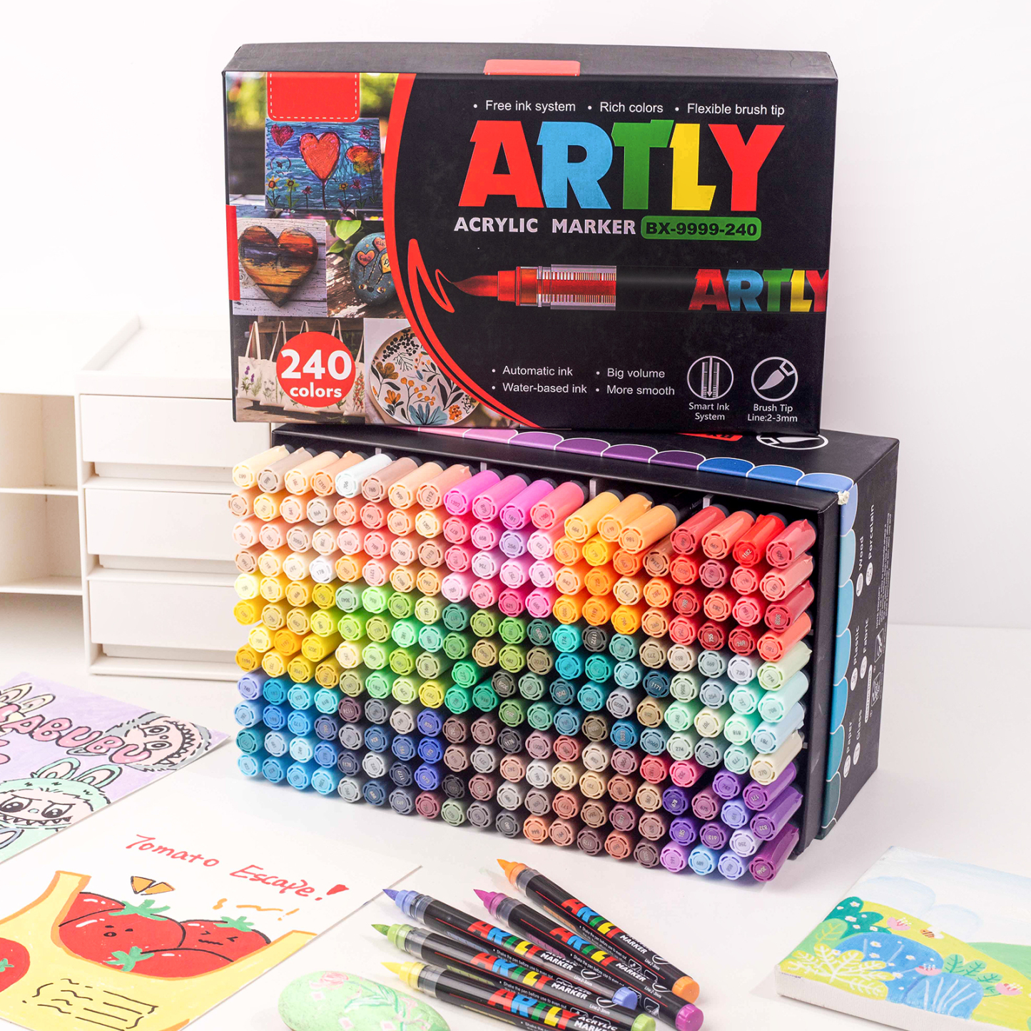 SASPOO Acrylic Brush Marker Pen, 12Colors  Waterproof Pen with Soft Brush Nib,Acrylic Paint Markers, Art Paint Marking Set for Glass Stone Wood Plastic Paper 