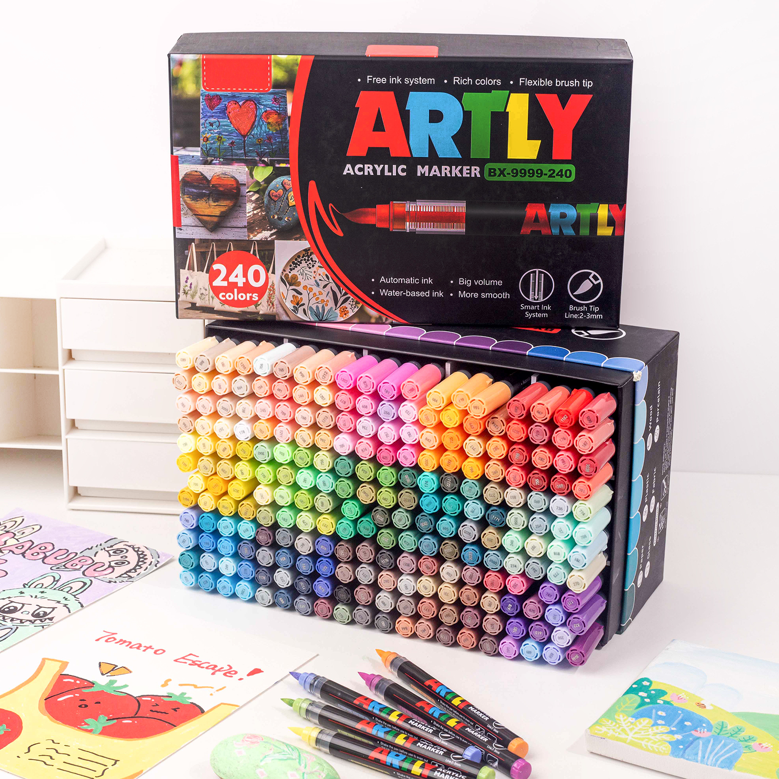 SASPOO Acrylic Brush Marker Pen, 12Colors  Waterproof Pen with Soft Brush Nib,Acrylic Paint Markers, Art Paint Marking Set for Glass Stone Wood Plastic Paper 