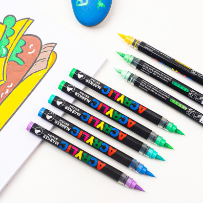 Acrylic Brush Marker Pen,1Set Waterproof Acrylic Pen with Soft Brush Nib, Art Paint Marker Pens Set for Glass Stone Wood Plastic Paper