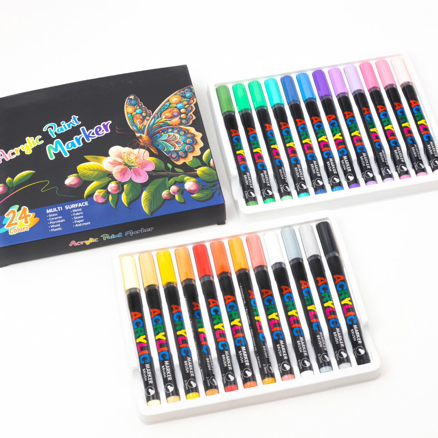 Acrylic Brush Marker Pen,1Set Waterproof Acrylic Pen with Soft Brush Nib, Art Paint Marker Pens Set for Glass Stone Wood Plastic Paper