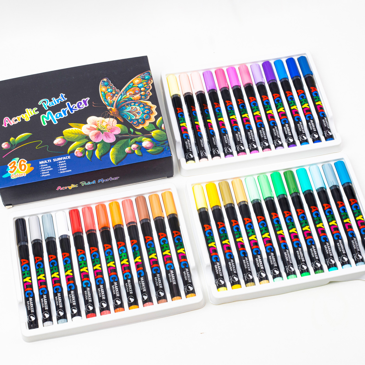 Acrylic Brush Marker Pen,1Set Waterproof Acrylic Pen with Soft Brush Nib, Art Paint Marker Pens Set for Glass Stone Wood Plastic Paper