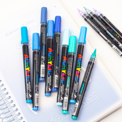 Acrylic Brush Marker Pen,1Set Waterproof Acrylic Pen with Soft Brush Nib, Art Paint Marker Pens Set for Glass Stone Wood Plastic Paper