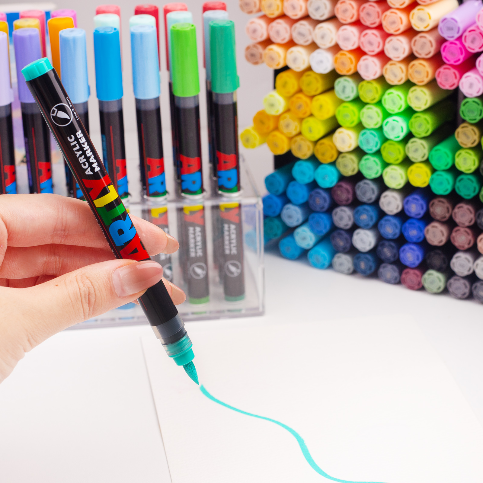 SASPOO Acrylic Brush Marker Pen, 12Colors  Waterproof Pen with Soft Brush Nib,Acrylic Paint Markers, Art Paint Marking Set for Glass Stone Wood Plastic Paper 