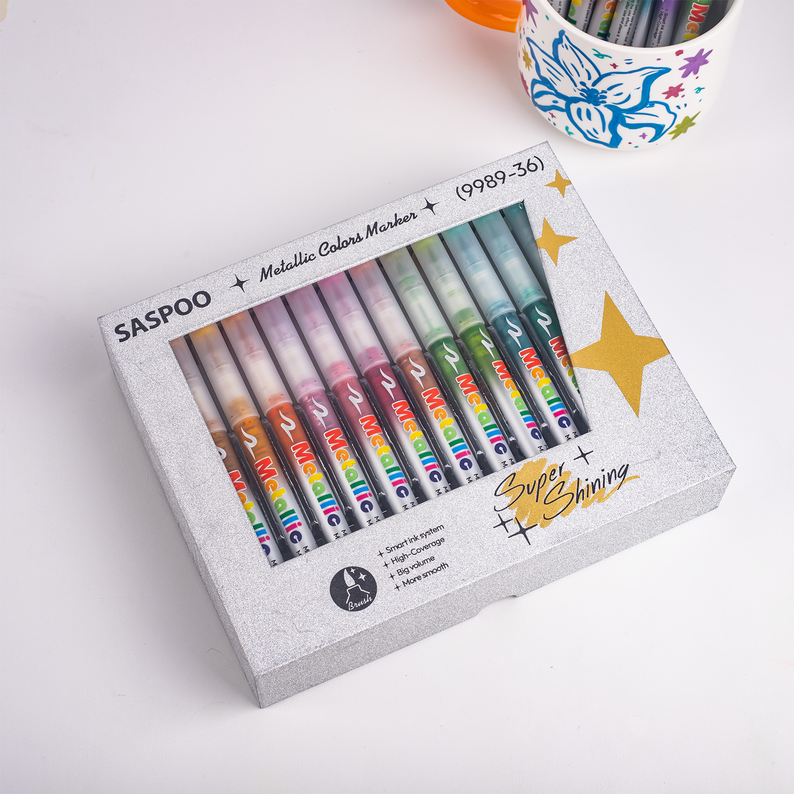Metallic color marker,Nail Art Pens Set,Soft Brush Nib ,Acrylic Paint Markers, Art Paint Marking Set for Glass Stone Wood Plastic Paper