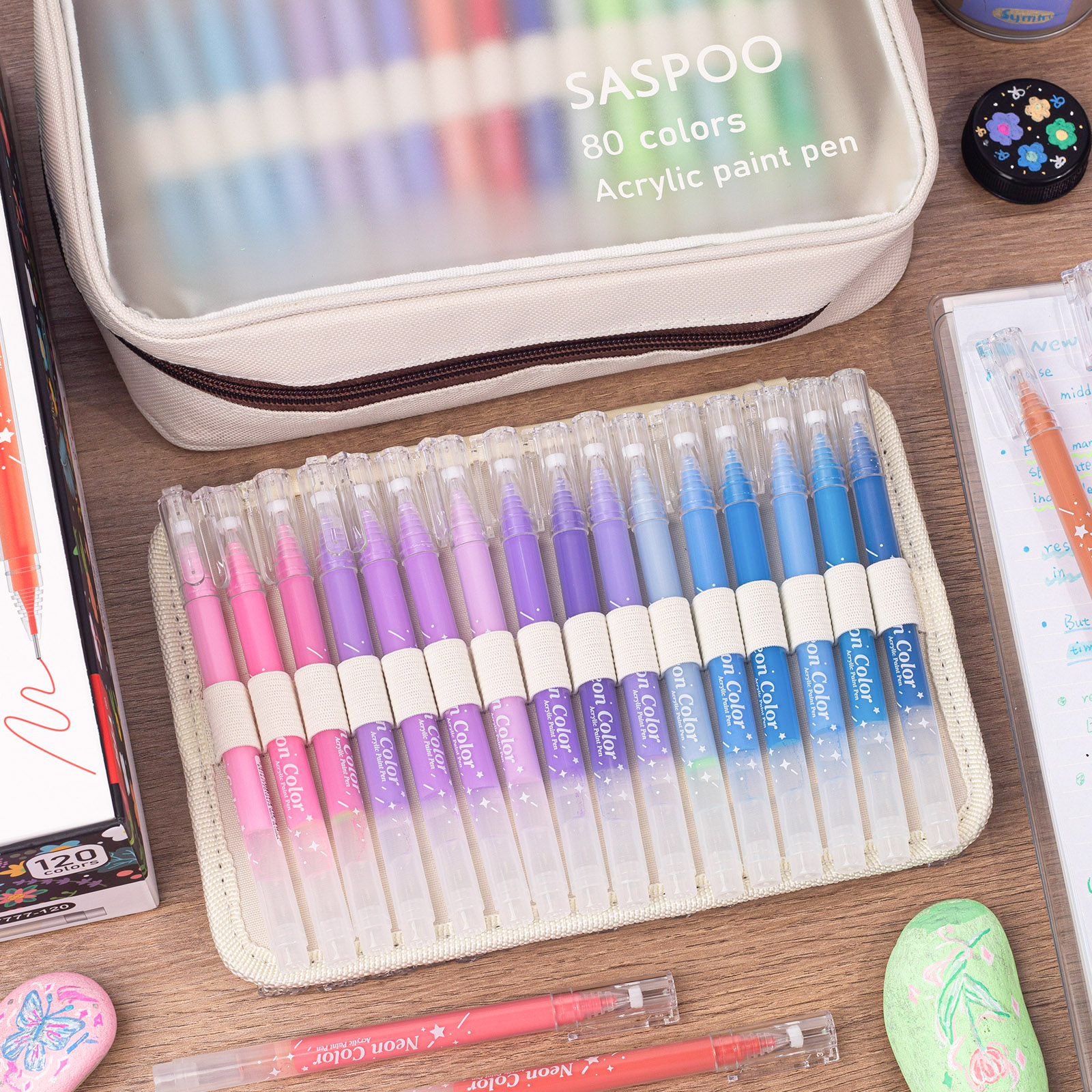 SASPOO Acrylic Gel Pens for Drawing, 80 Colors Gel Paint Pens Ultra Fine ST Point 1.0 , Set of Acrylic Marker Pens Color Ink for Journaling, Crafts Art Supplies