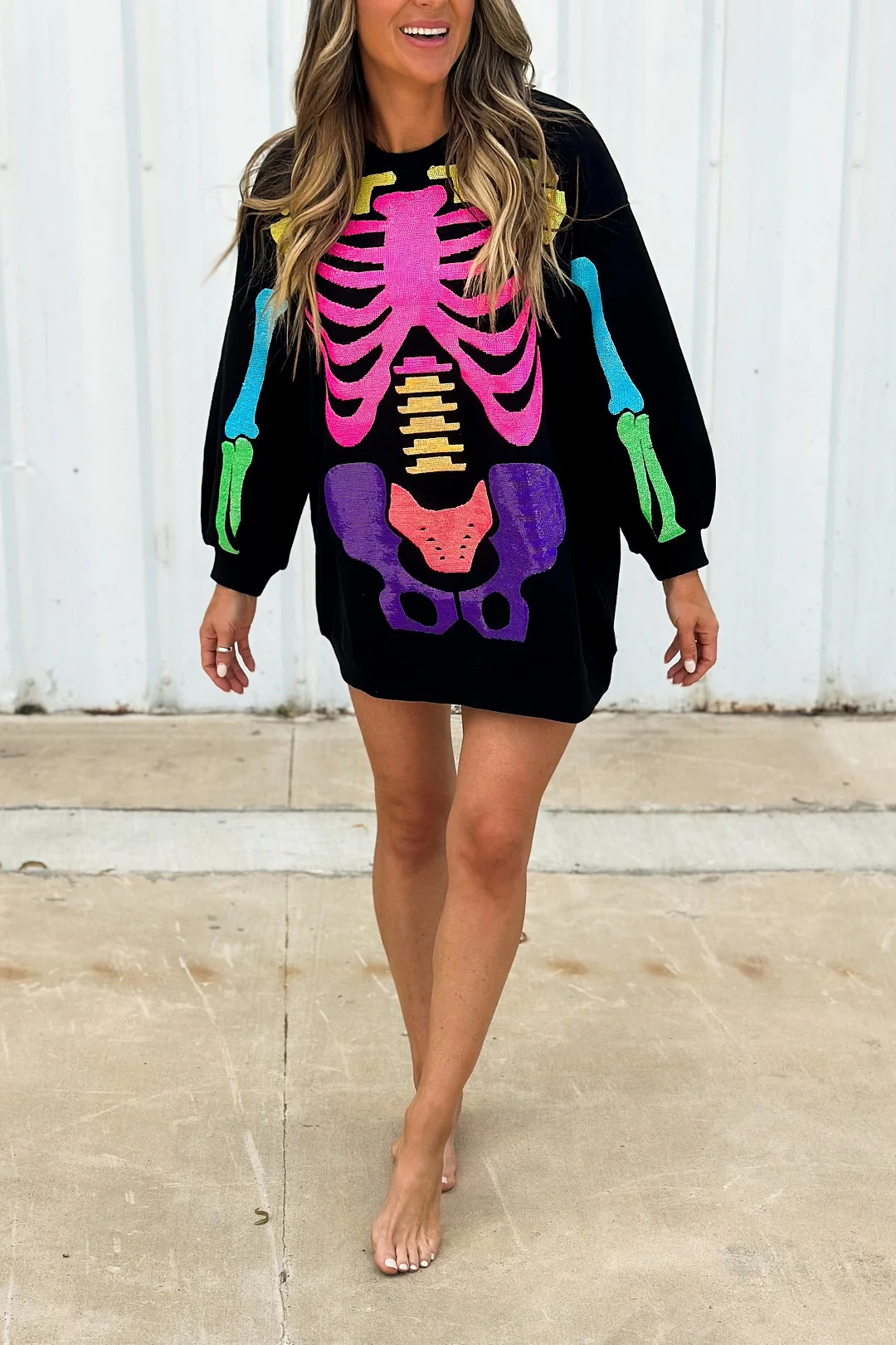 Rainbow Skeleton Sweatshirt Dress（Buy 2 Free Shipping）