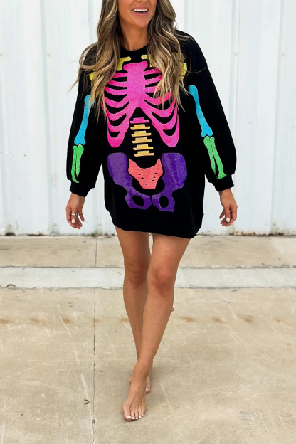 Rainbow Skeleton Sweatshirt Dress（Buy 2 Free Shipping）