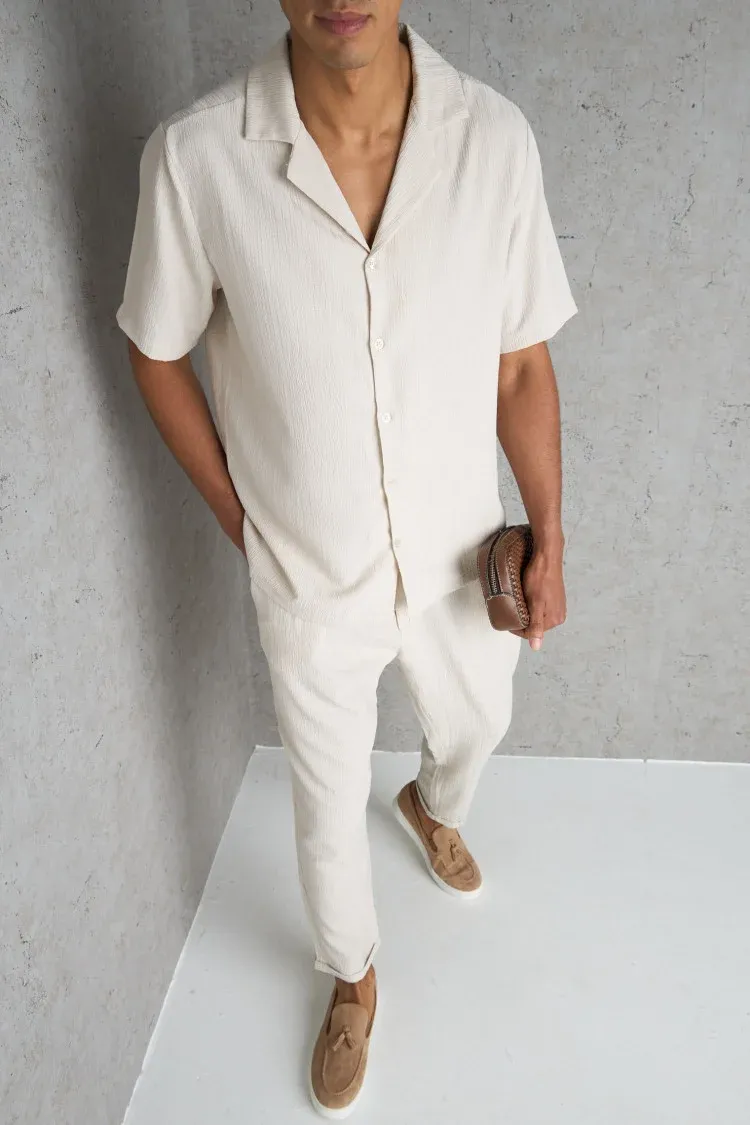 Textured Shirt Pants 2 Piece Set（BUY 2 FREE SHIPPING）