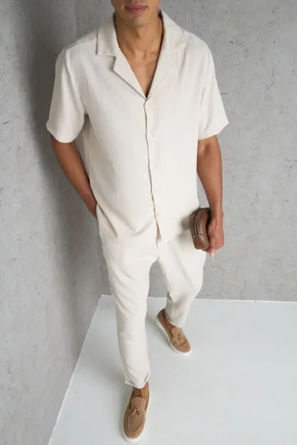 Textured Shirt Pants 2 Piece Set（BUY 2 FREE SHIPPING）