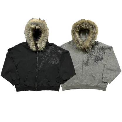 PROFOUND CROSS FUR ZIP-UP HOODIE (Buy 2 Free Shipping)