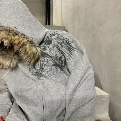 PROFOUND CROSS FUR ZIP-UP HOODIE (Buy 2 Free Shipping)