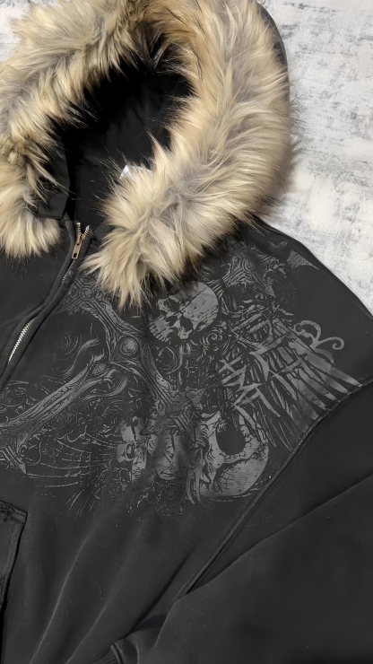 PROFOUND CROSS FUR ZIP-UP HOODIE (Buy 2 Free Shipping)