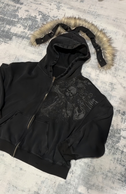 PROFOUND CROSS FUR ZIP-UP HOODIE (Buy 2 Free Shipping)