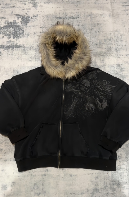 PROFOUND CROSS FUR ZIP-UP HOODIE (Buy 2 Free Shipping)