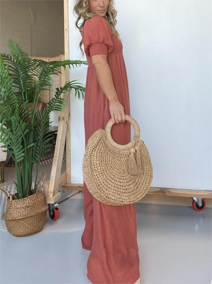 2024 New Square Neckline Jumpsuit with Smocked Bodice Button (Buy 2 Free Shipping)