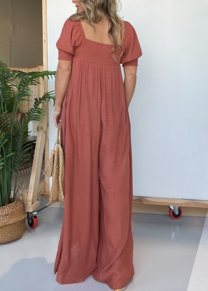 2024 New Square Neckline Jumpsuit with Smocked Bodice Button (Buy 2 Free Shipping)