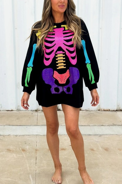 Rainbow Skeleton Sweatshirt Dress（Buy 2 Free Shipping）
