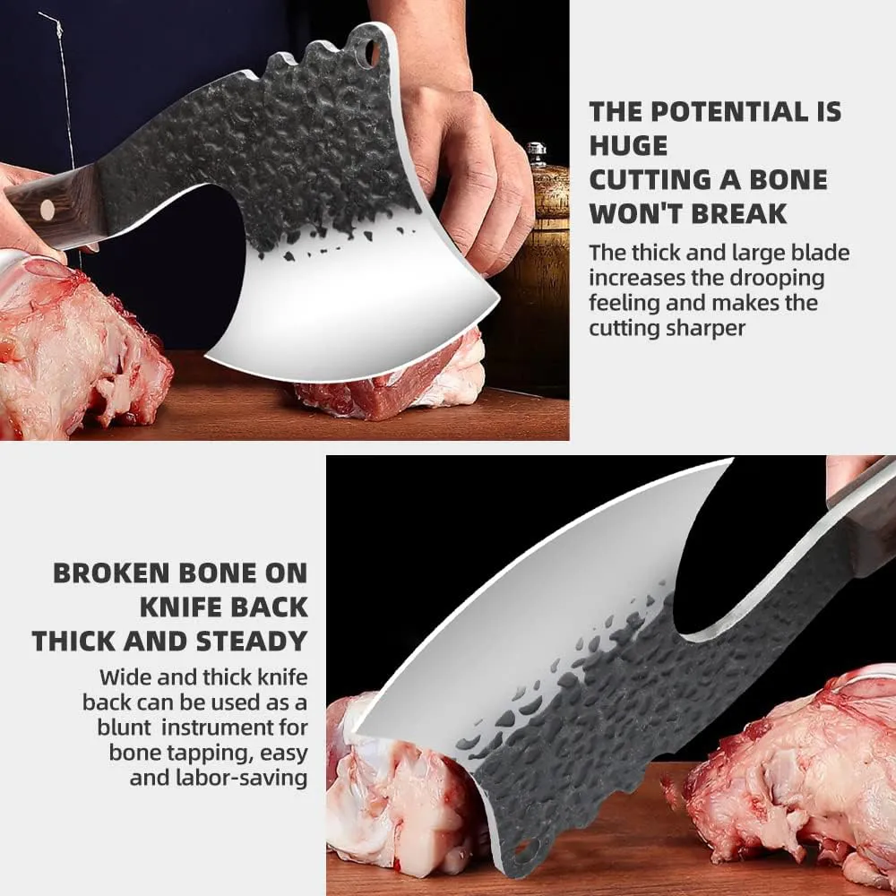 2KD Cleaver Forged Heavy Duty High Carbon Butcher Knife Boning Breaker Chopper Cutting Chef Knife Outdoor BBQ Gift Cover