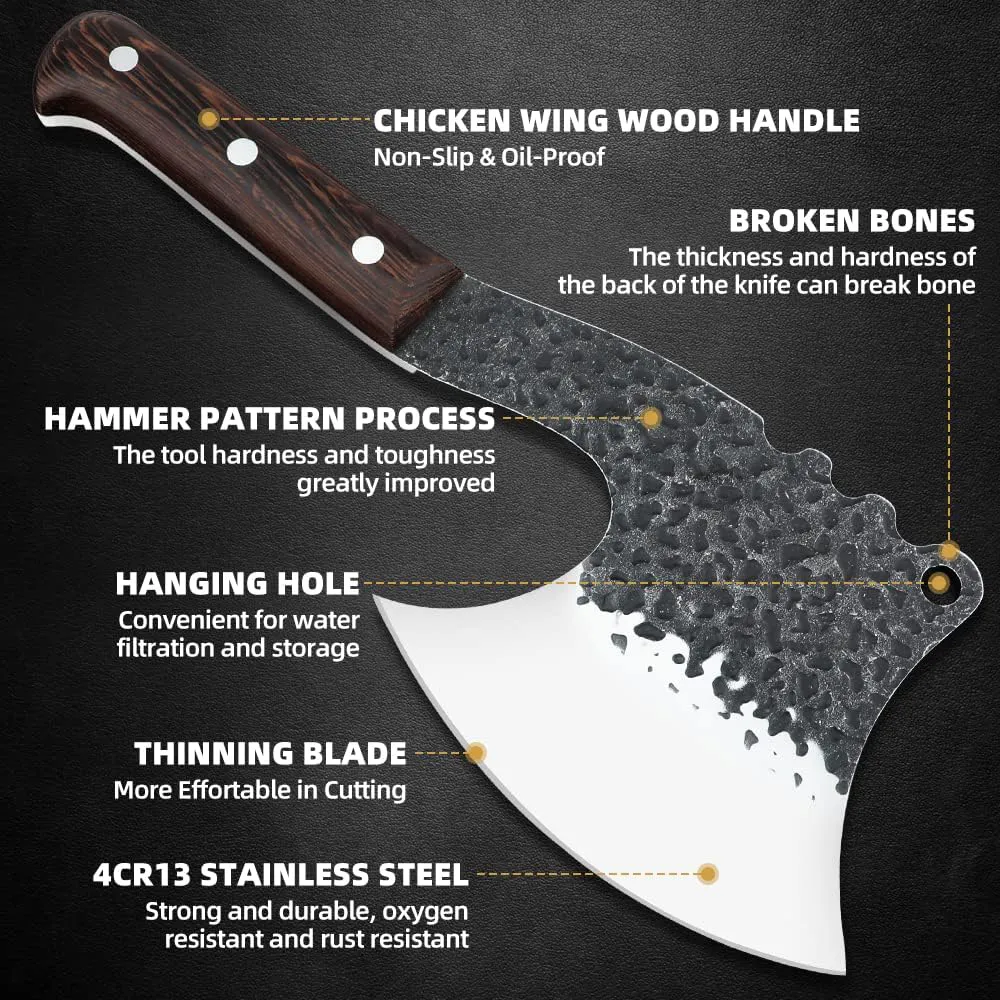 2KD Cleaver Forged Heavy Duty High Carbon Butcher Knife Boning Breaker Chopper Cutting Chef Knife Outdoor BBQ Gift Cover