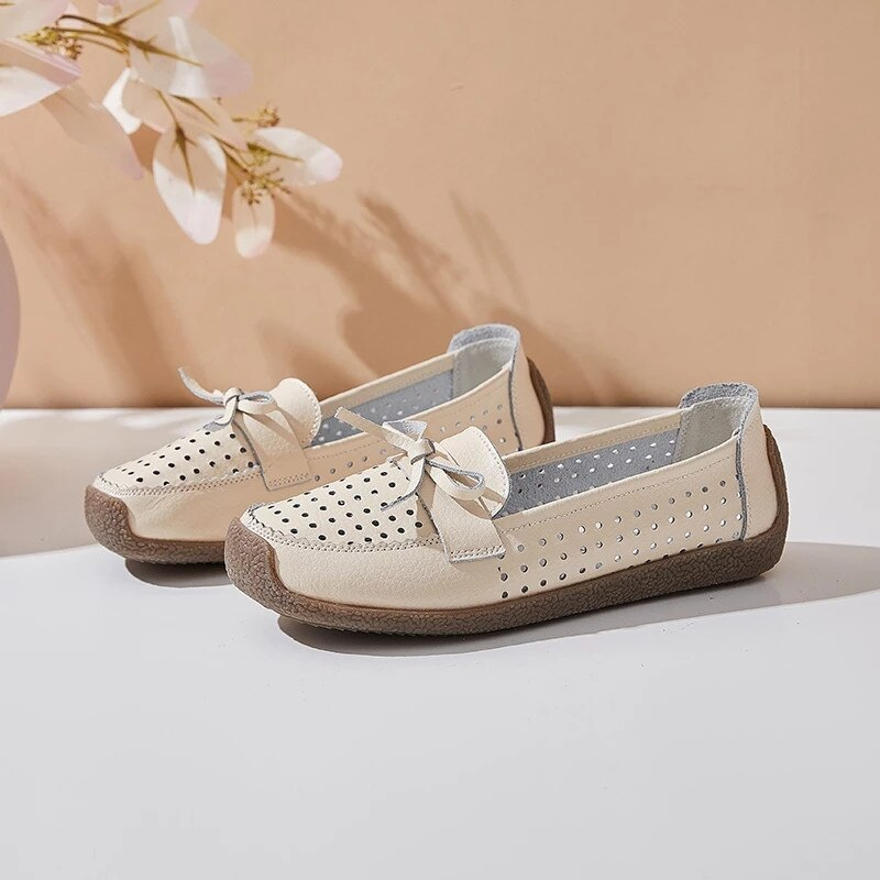 leather loafer shoes color beige size 6.5 for women