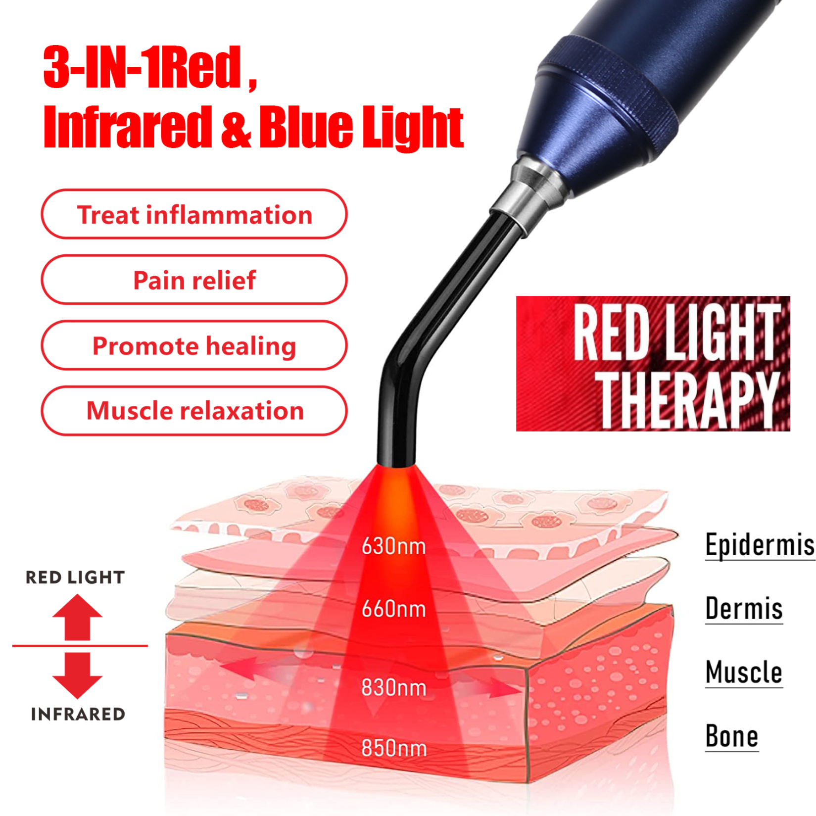 &ouml;r&ouml;sf&eacute;ny Ter&aacute;pi&aacute;s l&aacute;mpa - 5LED V&ouml;r&ouml;s, Infrav&ouml;r&ouml;s, K&eacute;k