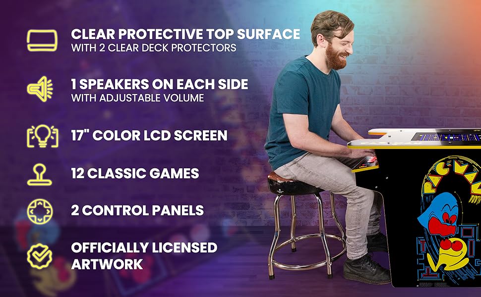 Arcade1UP PAC-MAN Head-to-Head Arcade Table, 12 Games in 1, Black Series Edition