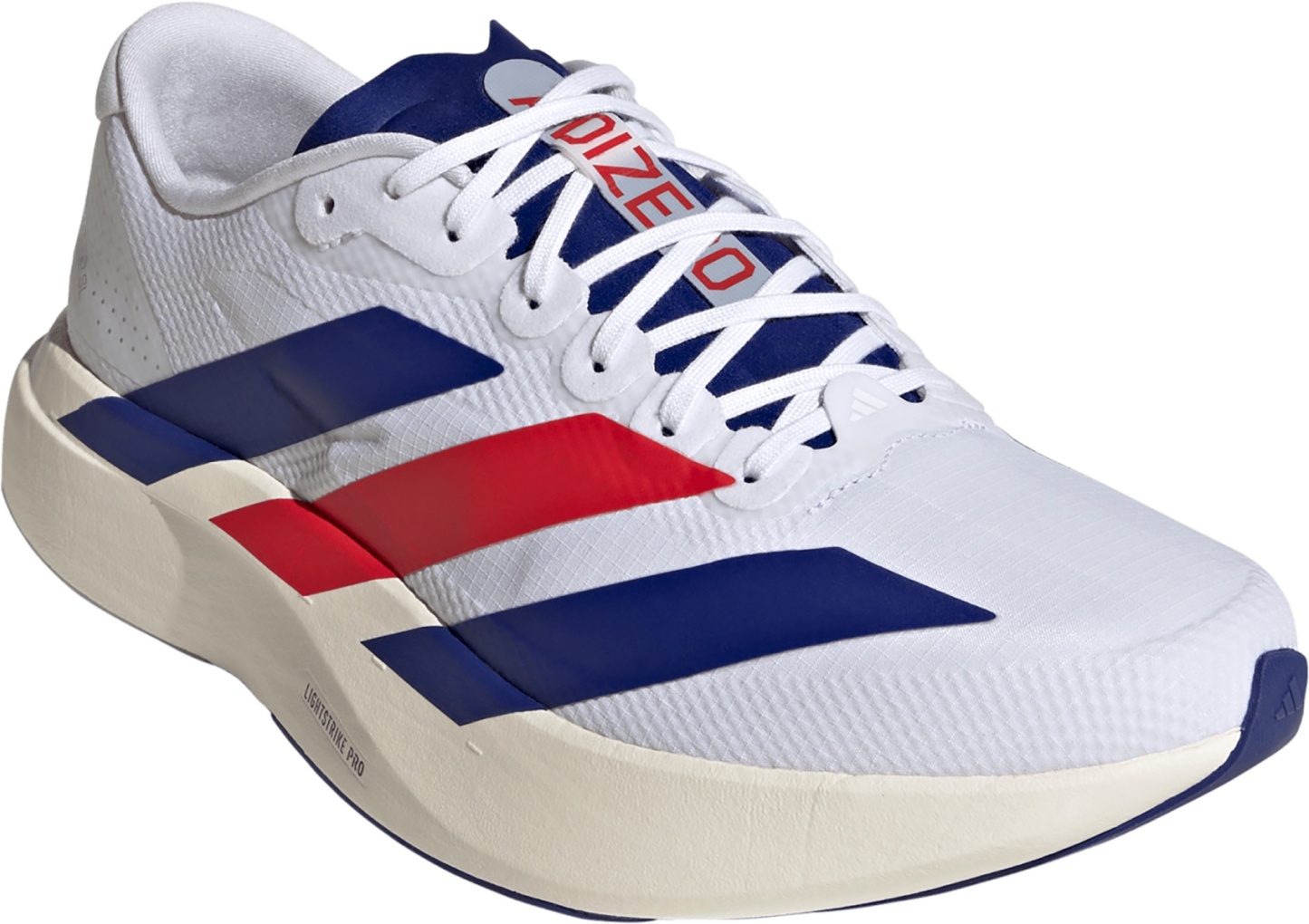 adidas Men's Adizero EVO SL Woven Running Shoes - Ftwr White/Mystery Ink/Pure Ruby - View 5