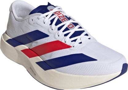 adidas Men's Adizero EVO SL Woven Running Shoes - Ftwr White/Mystery Ink/Pure Ruby - View 5