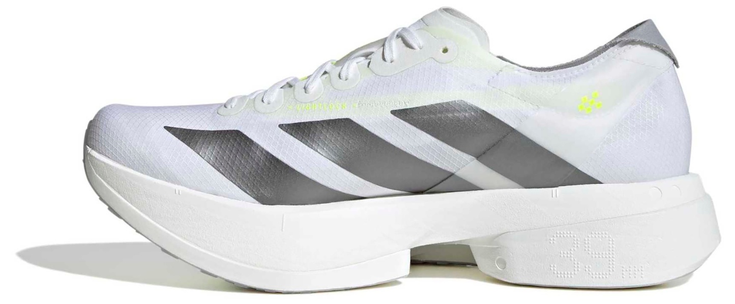 adidas Men's Adizero Adios Pro 4 Running Shoes - Ftwr White/Iron Met./Solar Yellow - View 4