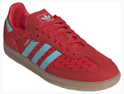 adidas Women's Samba OG Shoes - Red/Pulse Aqua/Gold Met - View 6