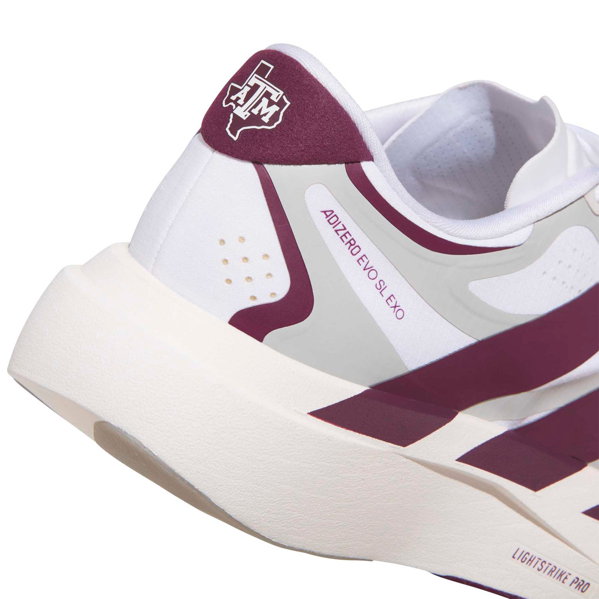 adidas Men's Adizero EVO SL EXO Texas A&M Running Shoes - Ftwr White/Team Maroon/Stone - View 2