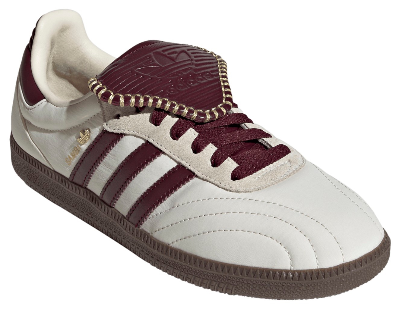 adidas Women's Long Tongue Samba Shoes - Cream White/Maroon/Gold Met - View 6