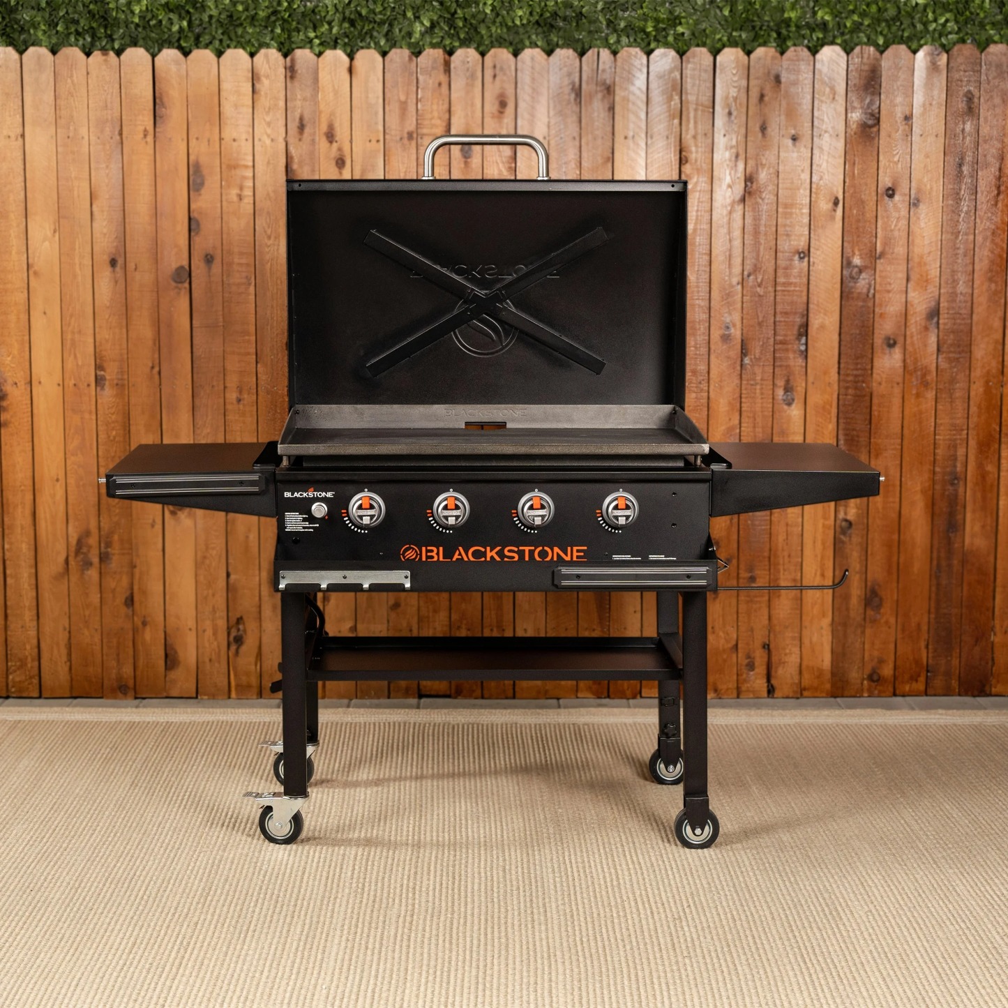 Blackthtstone 36 in. Grithtddle with Hinged Hood, Front Shelf and Soft Cover
