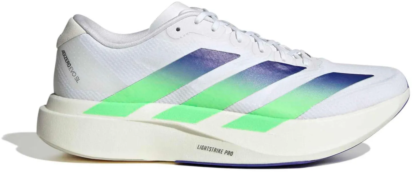 adidas Men's Adizero EVO SL Woven Running Shoes - White/Beam Green/White - View 1