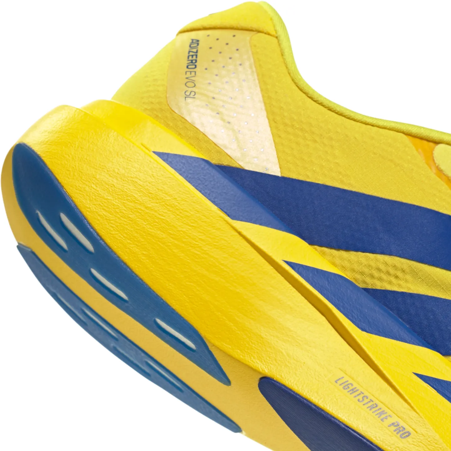 adidas Men's Adizero EVO SL Woven Running Shoes - Yellow/Team Royal Blue/Iron Met. - View 7