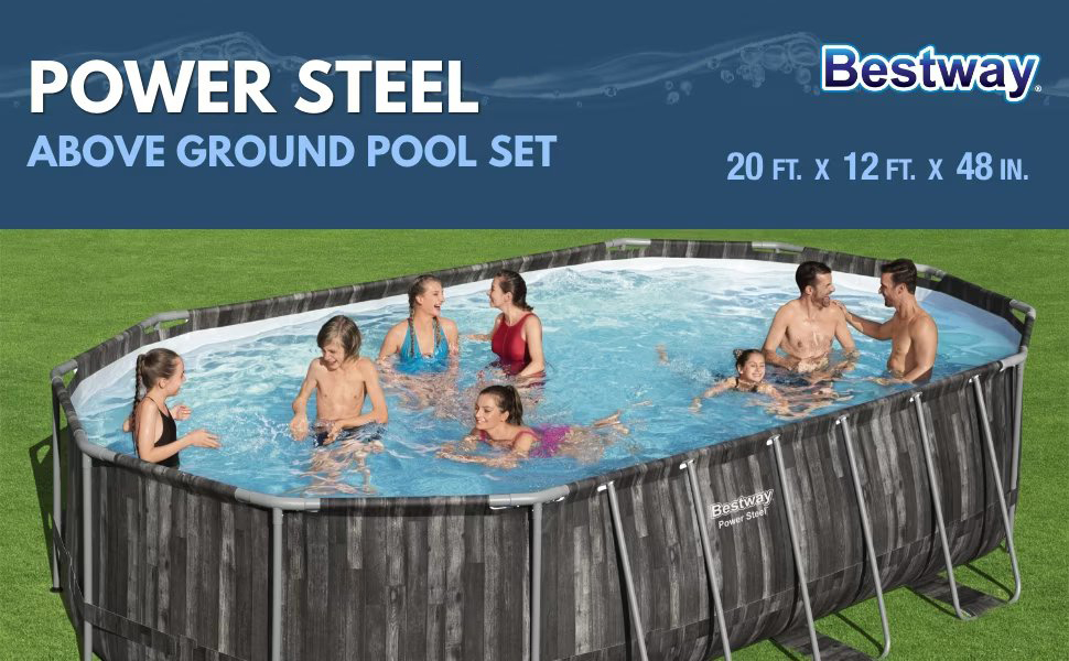 Bestway Power Steel 20' x 12' x 48" Oval Above Ground Outdoor Swimming Pool Set - DESKTOP A