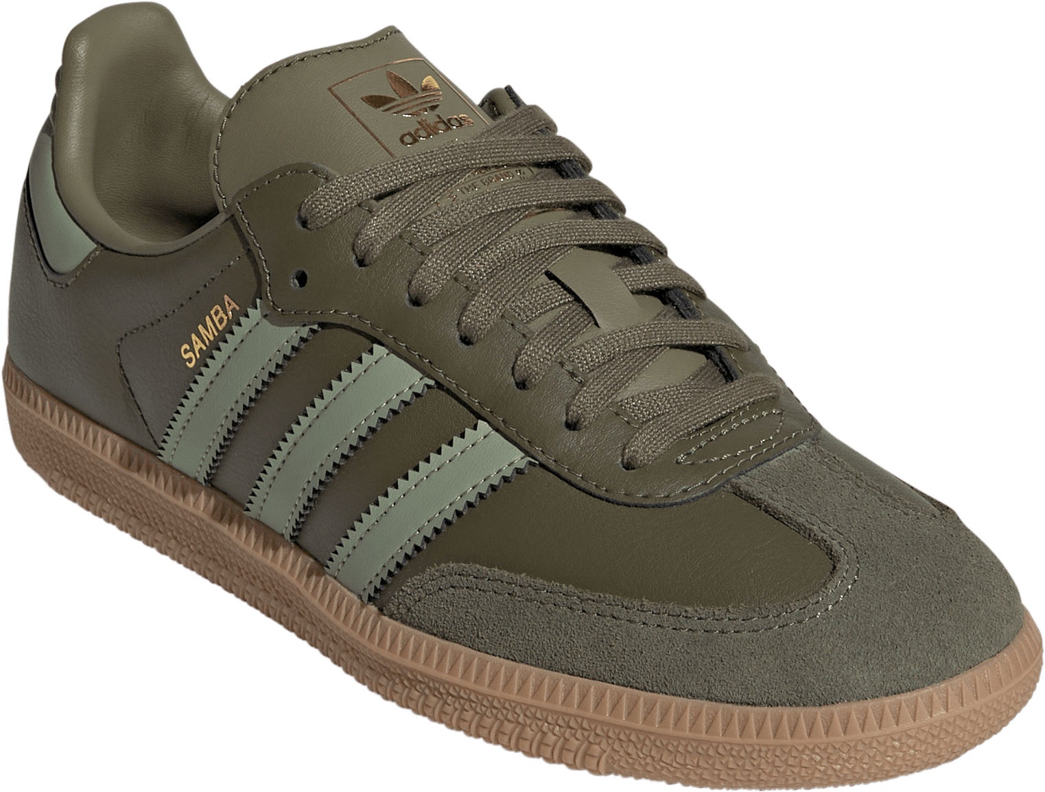 adidas Kids' Grade School Samba OG Shoes - Olive Strata/Tent Green/Gum4 - View 5