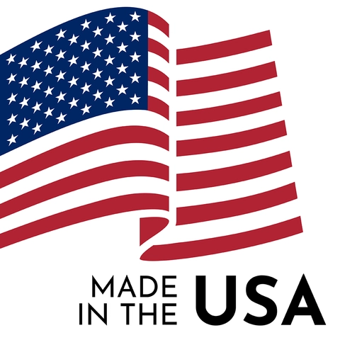 Made in the USA USA flag waving. Text reads, "Made in the USA."