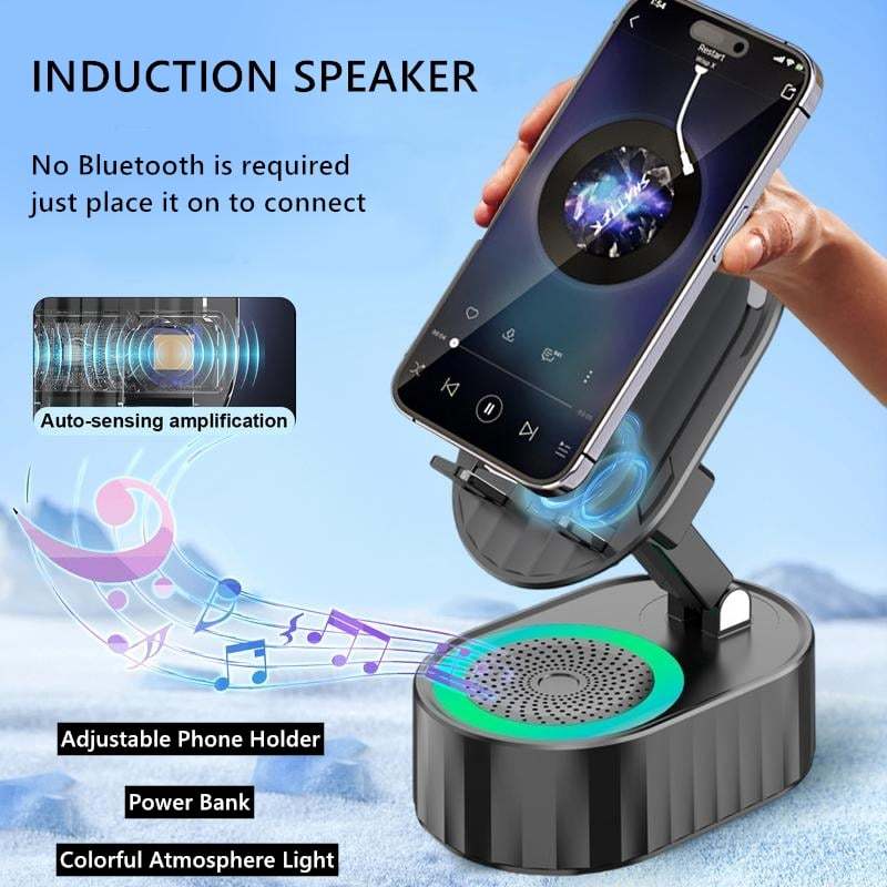 💥This Week's Special Price $39.99🔥2025 Upgraded Cell Phone Stand with Induction Speaker/Power Bank/Atmosphere Light