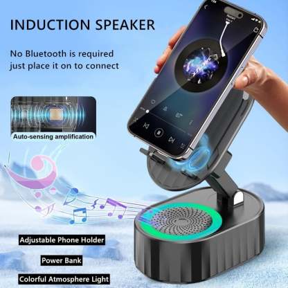 💥This Week's Special Price $39.99🔥2025 Upgraded Cell Phone Stand with Induction Speaker/Power Bank/Atmosphere Light