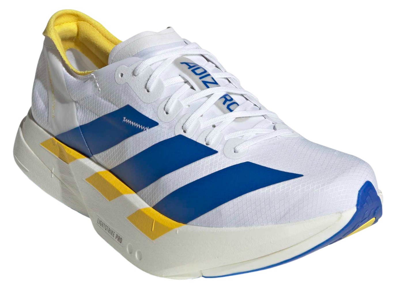 adidas Men's Adizero Adios Pro 4 Running Shoes - White/Blue/Yellow - View 5