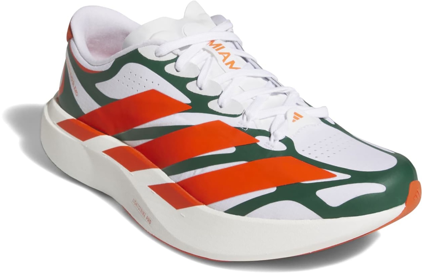 adidas Men's Adizero EVO SL EXO Miami Running Shoes - Ftwr White/Dark Green/Collegiate Orange - View 6