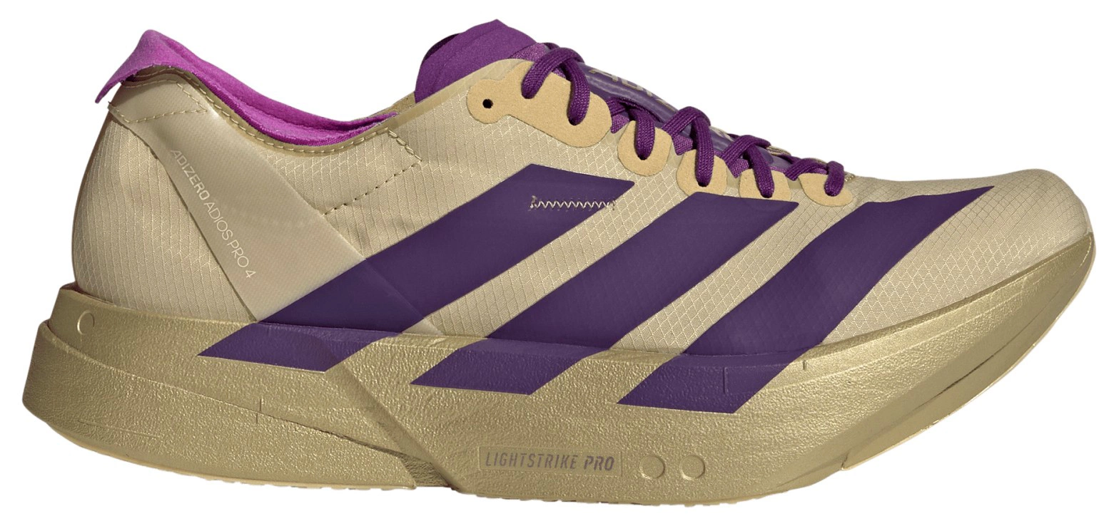 adidas Men's Adizero Adios Pro 4 Running Shoes - Sand/Rich Purple/Gold Met. - View 1