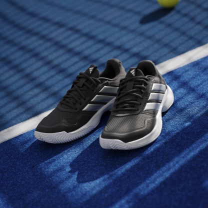 adidas Women's GameCourt 3 All Court Tennis Shoes - Core Black/Silver Met./Ftwr White - View 10
