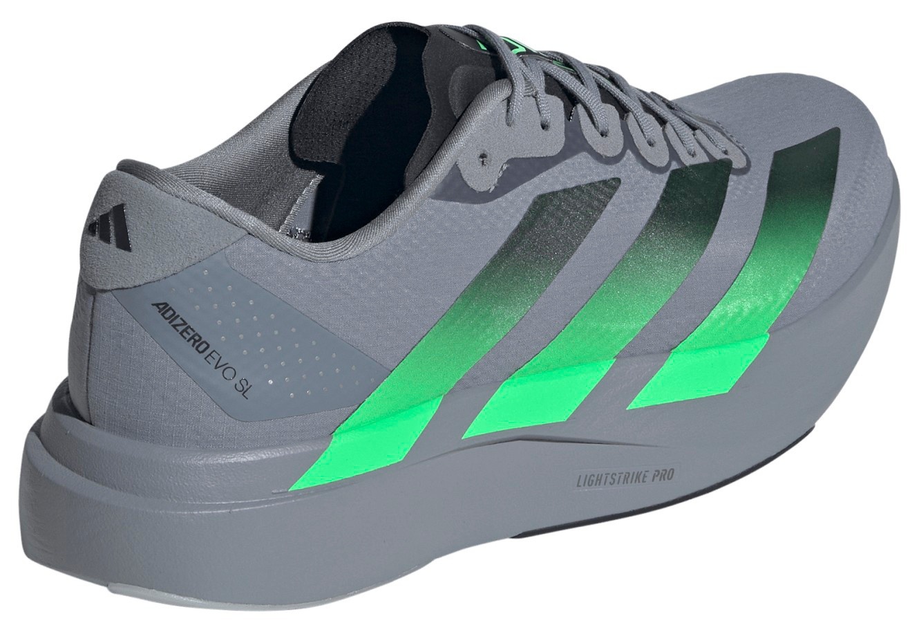 adidas Men's Adizero EVO SL Woven Running Shoes - Grey/Screaming Green/Carbon - View 6