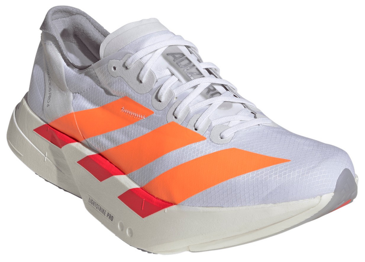 adidas Men's Adizero Adios Pro 4 Running Shoes - Ftwr White/Lucid Orange/Lucid Red - View 5