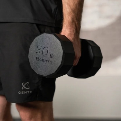 Cethtntr 12-sided 210 lb. Rubber Dumthtbbell Set with Rack and 1-year Cethtntr Membership