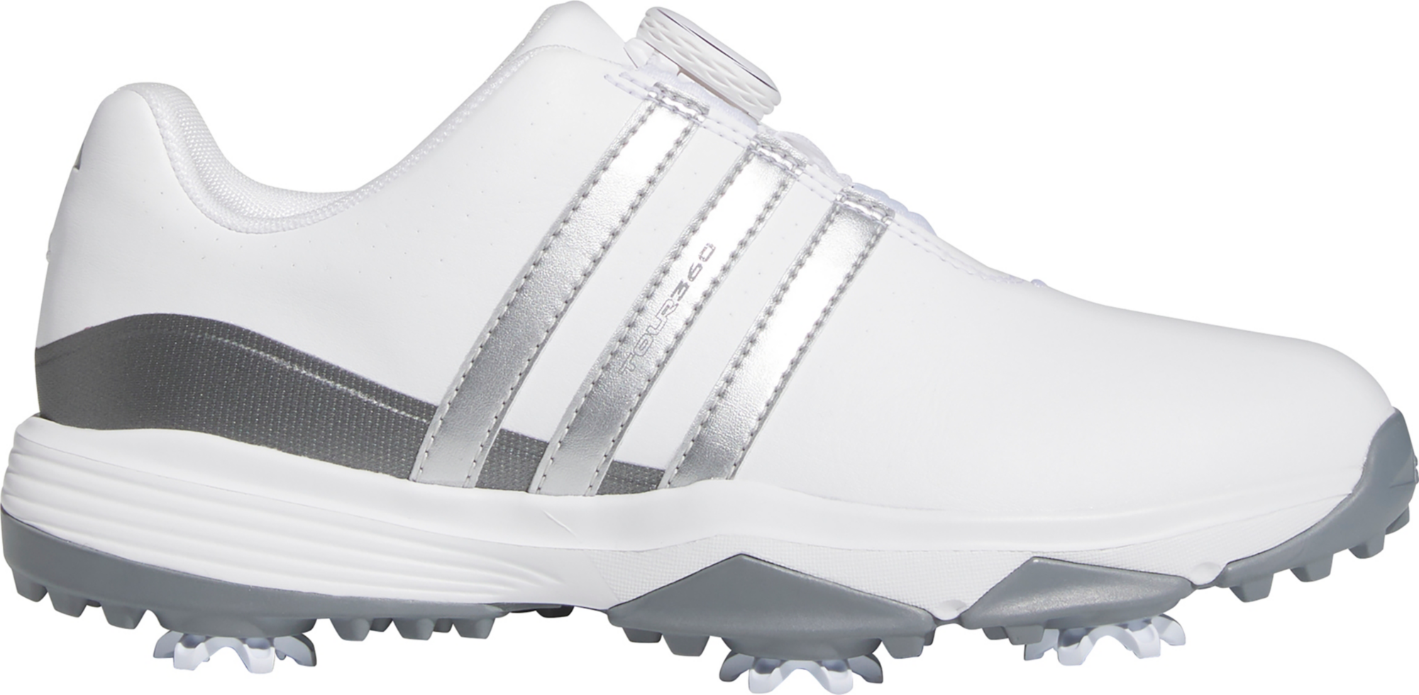 adidas Youth Tour360 24 BOA Golf Shoes - White/Silver/Grey - View 1