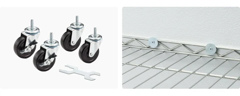 set of wheels, and included wall mounting kit